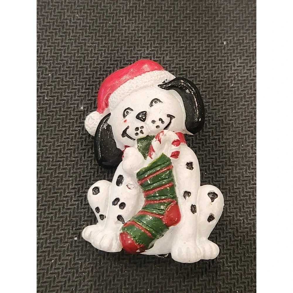 Vintage Christmas Dalmatian Stocking Candy Cane Brooch Pin Holiday‎ Dog Puppy